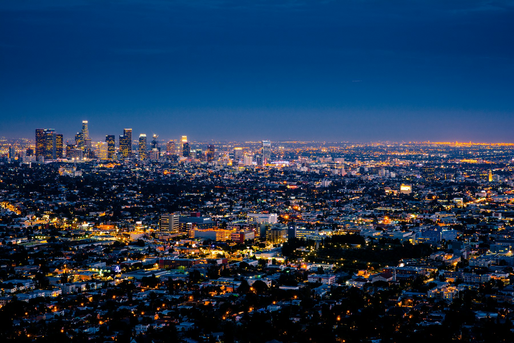 City skyline at dusk
